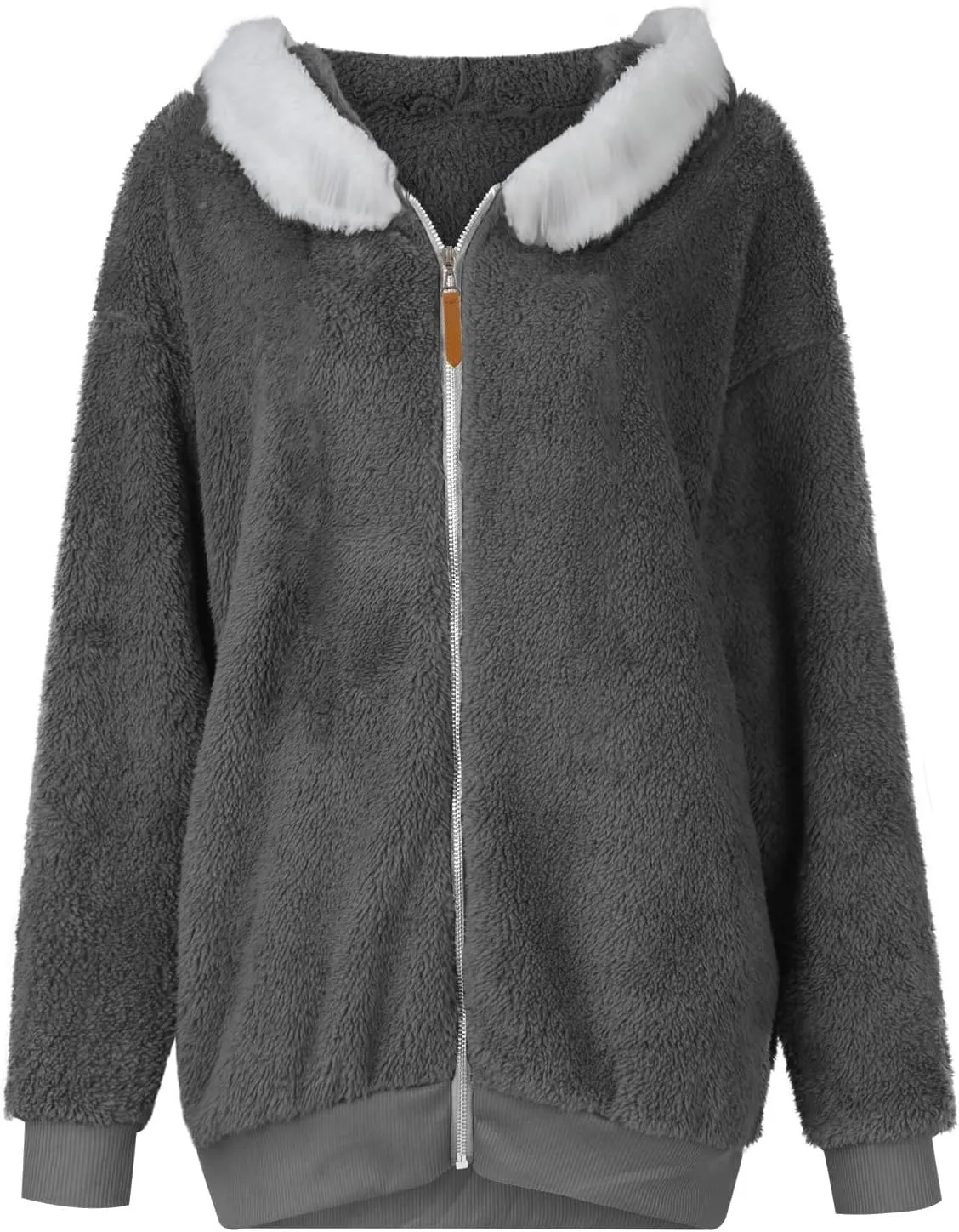 Womens Coats Fuzzy Fleece Cardigan Winter Warm Zip Up Hooded Sherpa Jackets 2024 Fluffy Outerwear with Pocket S-5XL
