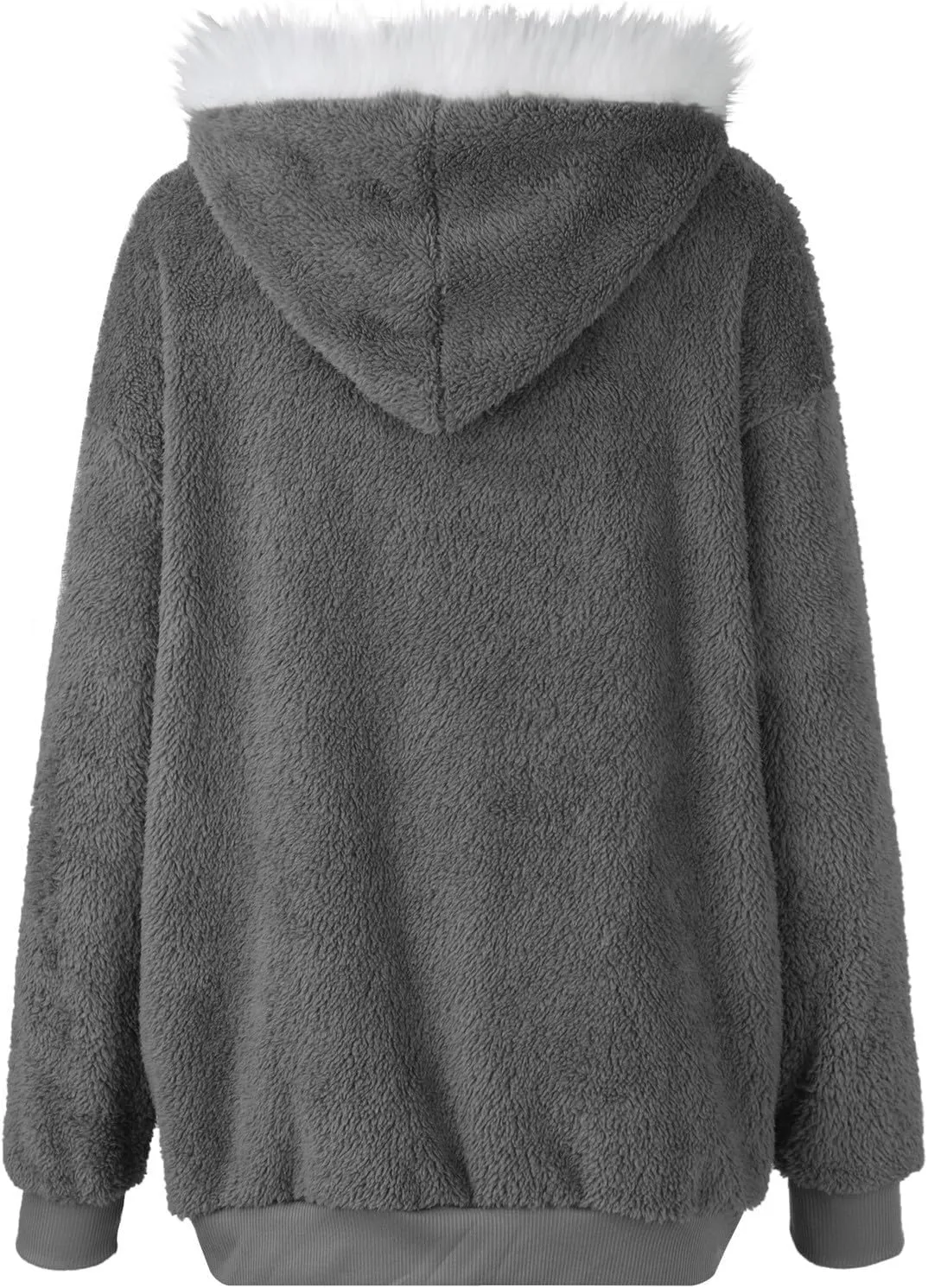 Womens Coats Fuzzy Fleece Cardigan Winter Warm Zip Up Hooded Sherpa Jackets 2024 Fluffy Outerwear with Pocket S-5XL
