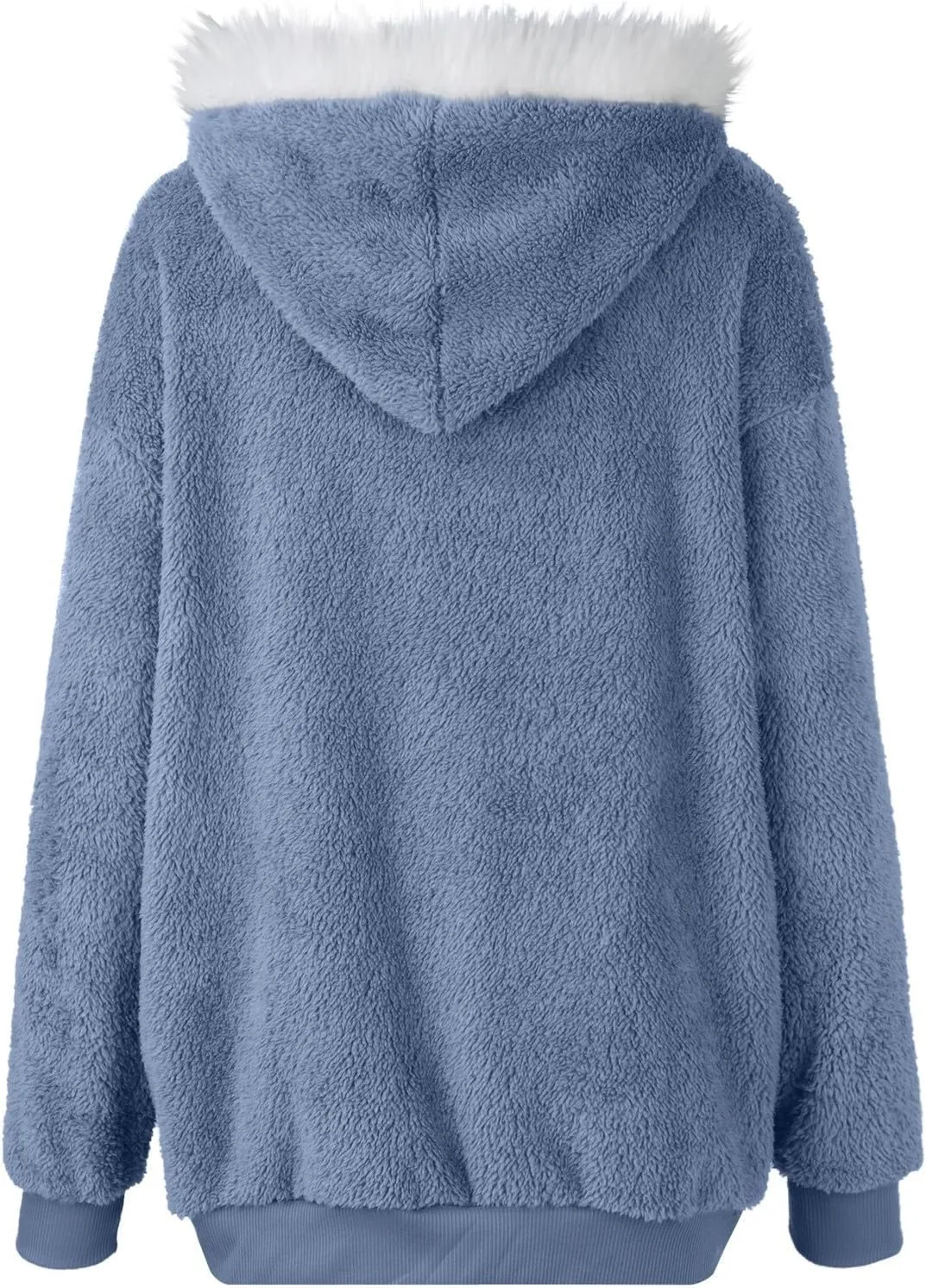 Womens Coats Fuzzy Fleece Cardigan Winter Warm Zip Up Hooded Sherpa Jackets 2024 Fluffy Outerwear with Pocket S-5XL