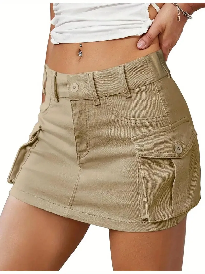 Women's Dark Khaki Cargo Skirt