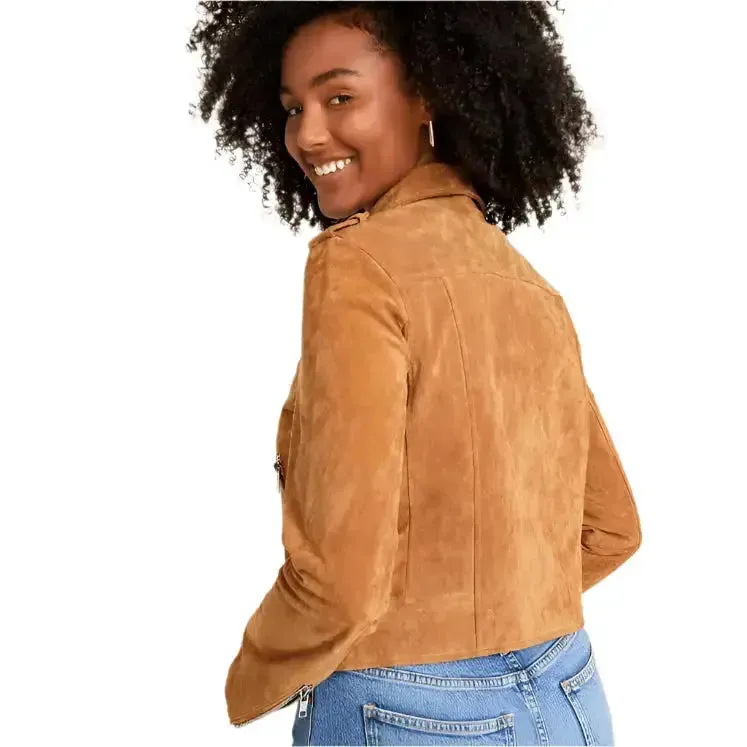 Women's Tan Brown Suede Biker Leather Jacket – Stylish & Classic