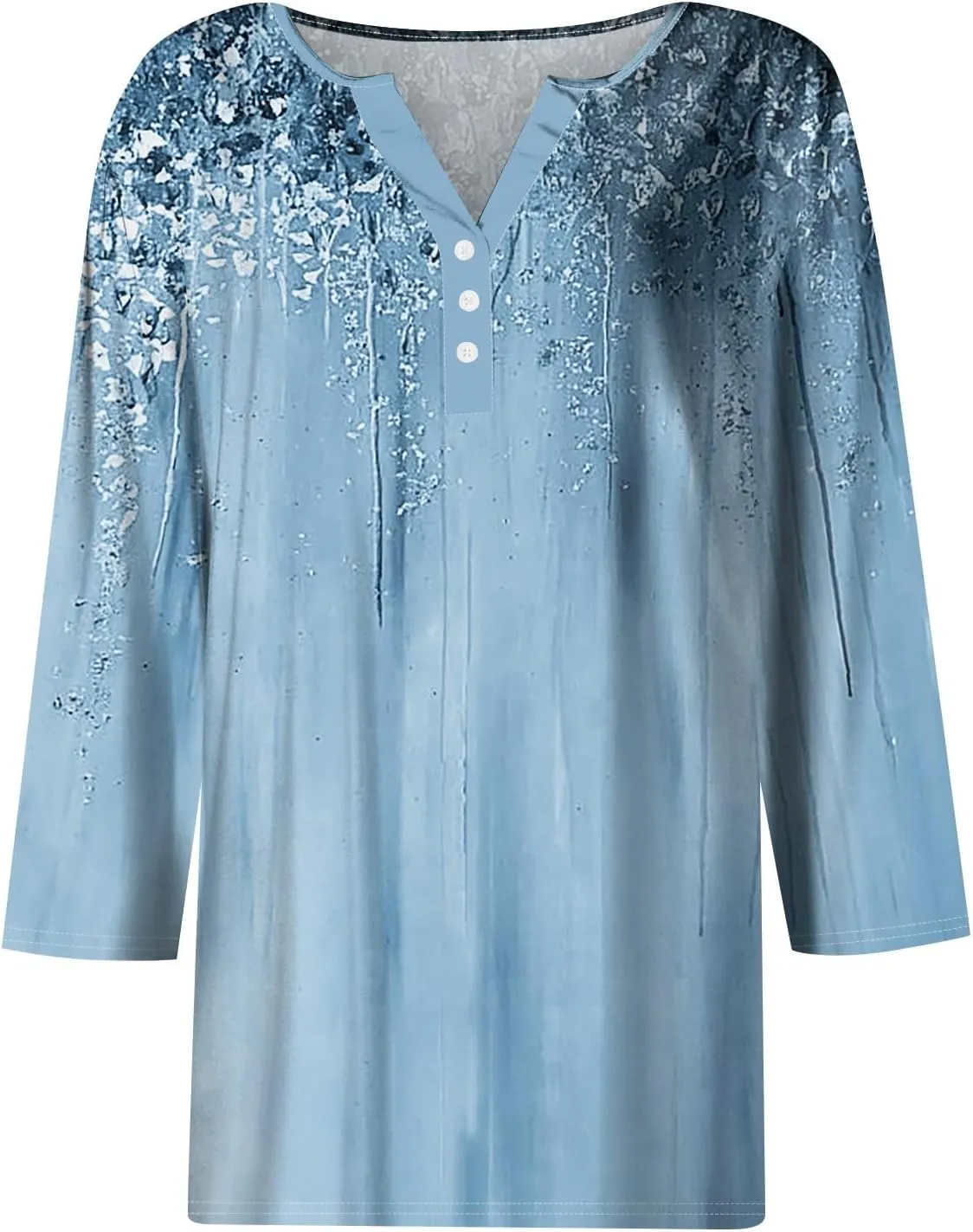 Womens Tops Dressy Casual 3/4 Sleeve Spring Fashion 2025 Button Down Henley Shirts Floral Print Blouse