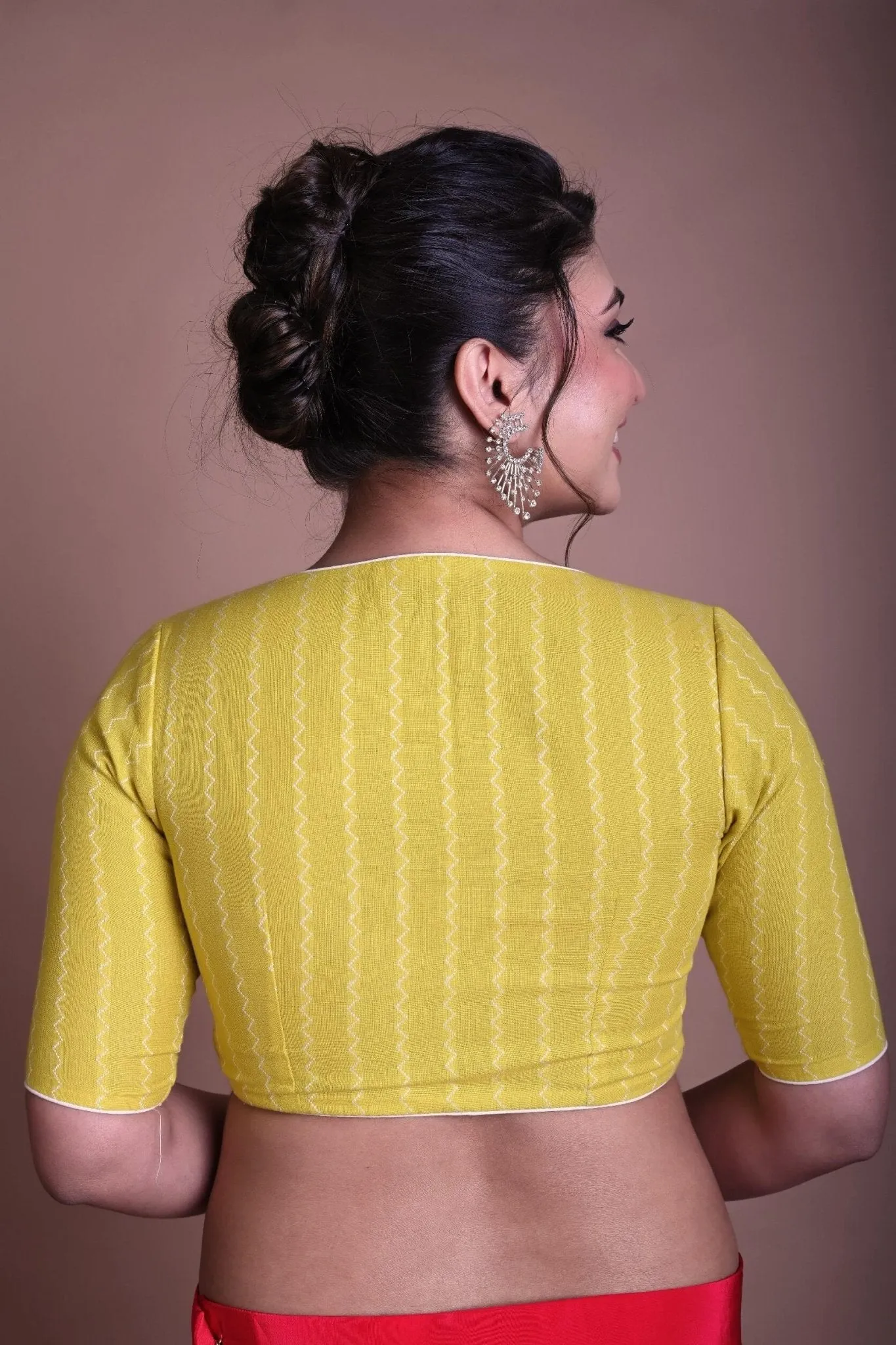 Yellow Half Sleeve Blouse in Cotton with Deep V Neckline
